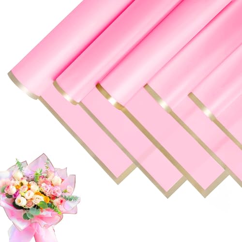JOYIT 20 Sheets Flower Wrapping Paper - Flower Bouquet Wrapping Paper for DIY Crafts Packaging Waterproof Flower Paper Wrap for Wedding Birthday Flower Shop (Pink 22.8x22.8)