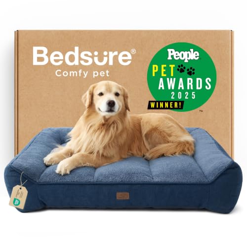 Image of Bedsure SupportMax XL Plus Orthopedic Dog Beds Large Sized Dog - Extra Thick Supportive Dogs Couch with Waterproof Washable Cover, Jumbo Pet Sofa with Soft Sherpa and Nonskid Bottom, Blue, 48 inch