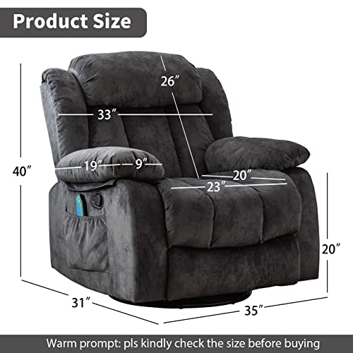Inzoy Massage Swivel Rocker Recliner With Heat And Vibration, Manual Rocking Recliner Chair With Vibrating Massage, Comfy Padded Overstuffed Soft Fabric Heated Recliner (Gray) #TOP1