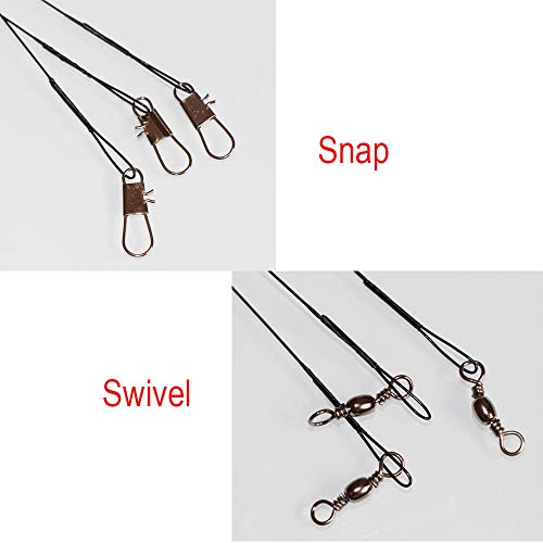 50Pcs Fishing Wire Leaders Heavy Duty Nylon-Coated Fishing Line Wire Leaders With Swivels And Snaps 6Inch Black/Green/Silver (50Pcs Black, 6 Inch) #TOP3