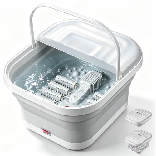 VETOLAKA Bain de pieds avec chauffage : masseur de pieds pliable avec bulle, massage 8 rouleaux 45 ℃ constant, lumière rouge, bain de pieds pliable, masseur de pieds pour la relaxation et le bien-être
