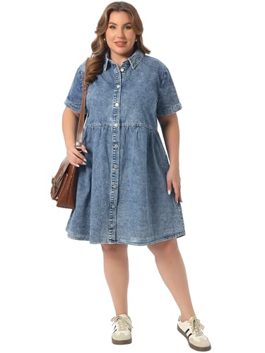 Image of Agnes Orinda Denim Dress for Women Plus Size Button Down Babydoll Sundress Jean Dress with Pockets 2026 Vacation