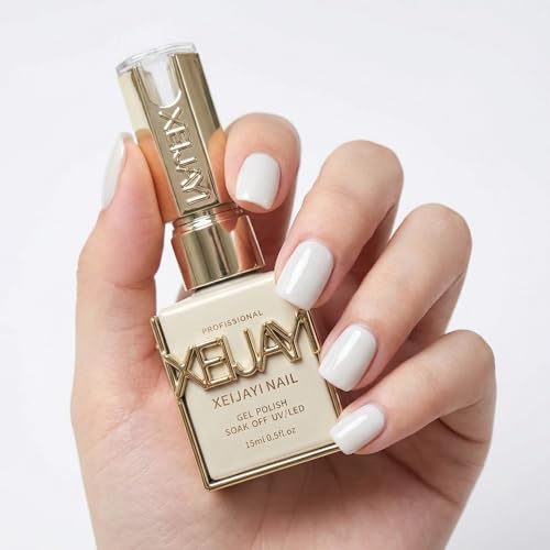 XEIJAYI-Milky White Gel Polish Series Soak-Off UV/LED Gel | Soft Neutral Shades | Glossy & Matte Finish | 15ml-Sheer-to-Buildable Soak-Off UV/LED Self-Leveling Quick Cure. (Milk White M-002)
