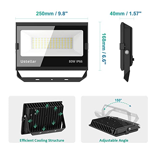 Ustellar 3 Pack 80W Led Flood Lights Outdoor Bright 24000Lm Security Lights Outside Lamp Ip66 Waterproof 5000K Daylight White Spot Light Exterior Floodlights Lighting For Yard Backyard House #TOP3