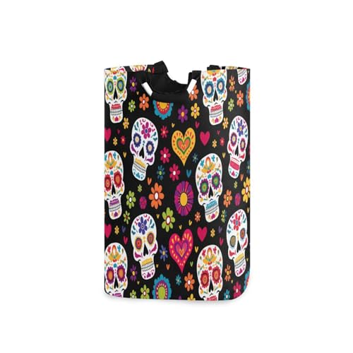 Jihqo Laundry Hamper Basket Mexican Sugar Skull Flower Collapsible Nursery Storage Bin Waterproof Clothing Baskets for Home Bedroom Bathroom Washing Room