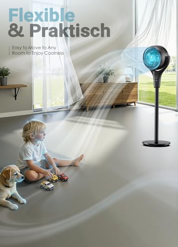 Standventilator Ventilator Leise, 38W Energiesparend Ventilator, 1200m³/h Luftvolumen 21M Windentfernung Turbo-Standventilator Fans 3 Modi 4 Windstufen 120°+ 90°Luftzirkulator Oszillation Ventilatoren