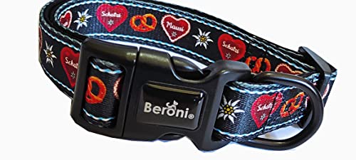 Hundehalsband Trachtenlook bayrisch Alpen Herzen gepolstert Neopren schwarz Halsband Nylon verstellbar exklusiv weich 32-50 cm x 2,5 cm breit