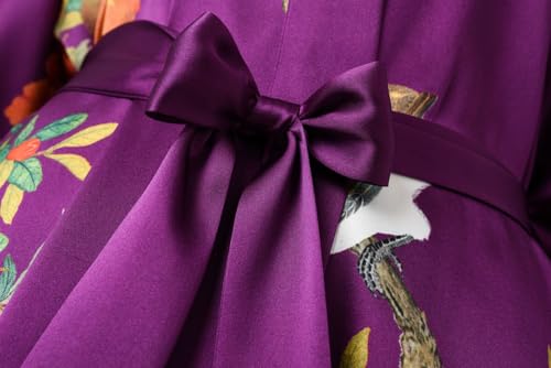 Image of Women's Silk Kimono Robe Short Bathrobe Nightgown 100% Mulberry Silk for Women - Classic Floral Pattern