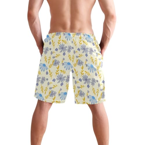 Flowers Floral Yellow Mens Swim Trunks Quick Dry Beach Shorts with Pocket S 23021813