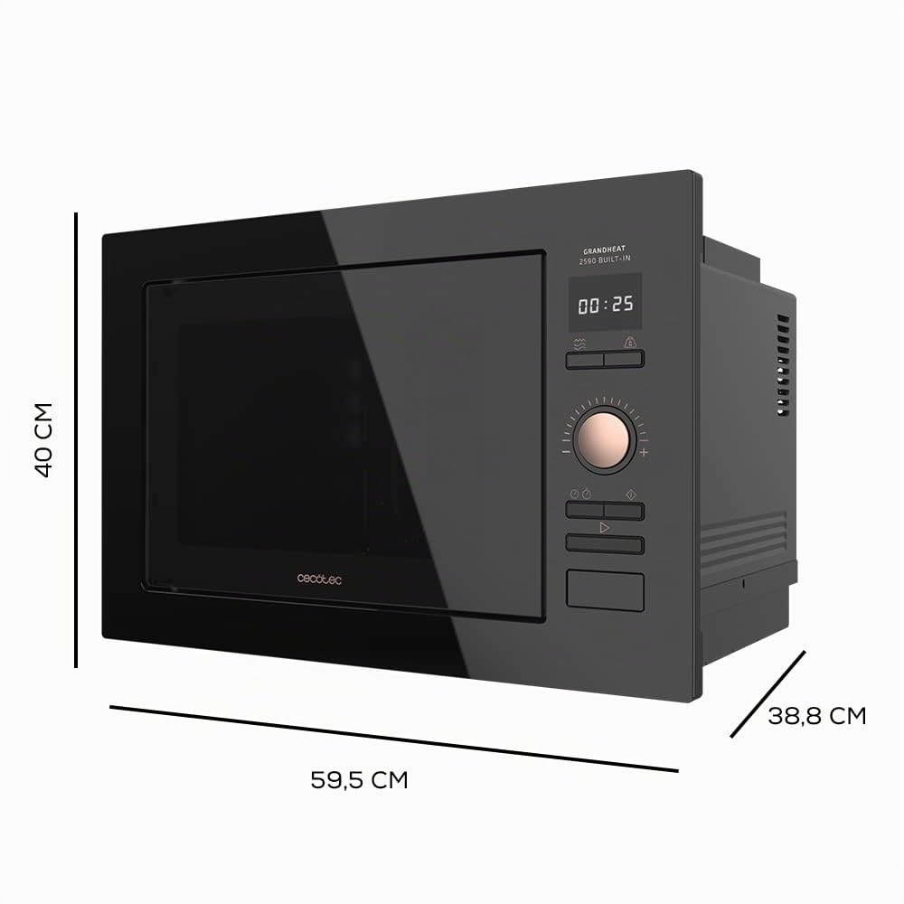Cecotec Digitale und einbaubare Mikrowelle mit 25 Liter Fassungsvermögen GrandHeat 2590 Built-in BlackRose. Grill und 900 W Leistung