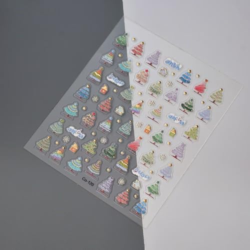 Image of Christmas Tree Nail Art Stickers 5D Embossed Self Adhesive Colorful Nail Decals Gold Point Nail Sticker for Nails Art Design for Women Girls Christmas Supplies Manicure Decorations Accessories