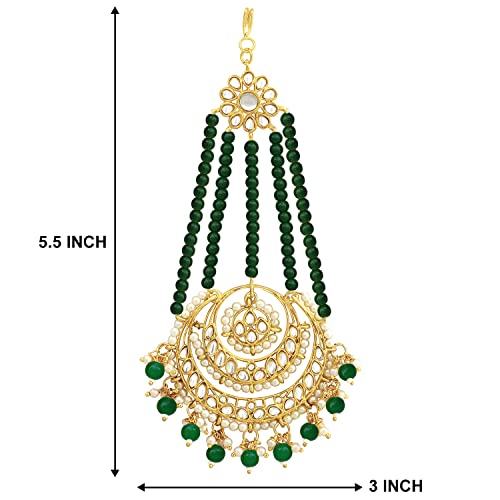 Image of Peora Gold-Plated Kundan Pearl Studded & Beaded Passa /Matha Patti Jewellery for Women & Girls