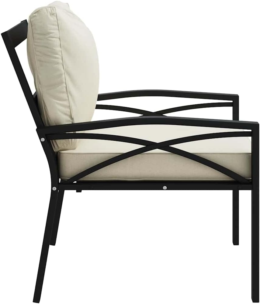 vidaXL Outdoor Patio Chairs with Cushions, Elegant Design with Curved Armrests, Powder-Coated Steel Construction, Black and Sand, Set of 2