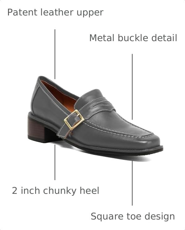 Image of MOOMMO Women Chunky Heel Penny Loafers Square Toe Buckle Slip On Comfort | Office Ladies Loafer Pumps 2 inch Stacked Block Heel Dress Loafers Oxfords Walking Dress Shoes Casual Size 4-11 M US