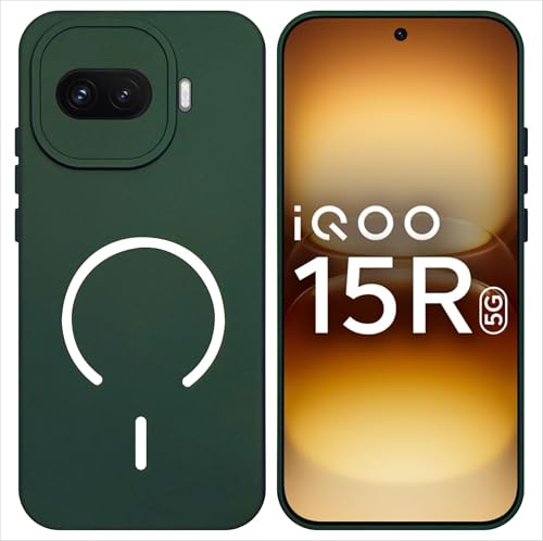 Image of SBMS Silicone Back Cover Case for iQOO 15R 5G | Soft Micro-Fibre Lining Inside | Magsafe Print On Back Side Camera Protection Bump | Shockproof Case iQOO 15R 5G (Green)