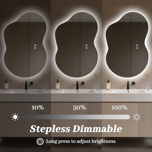 Image of WallBeyond 36 inchx24 inch Irregular LED Bathroom Mirror with Lights, Asymmetrical Backlit Vanity Mirror for Powder Room or Makeup Area, Dimmable & Anti-Fog, Dual Mounting
