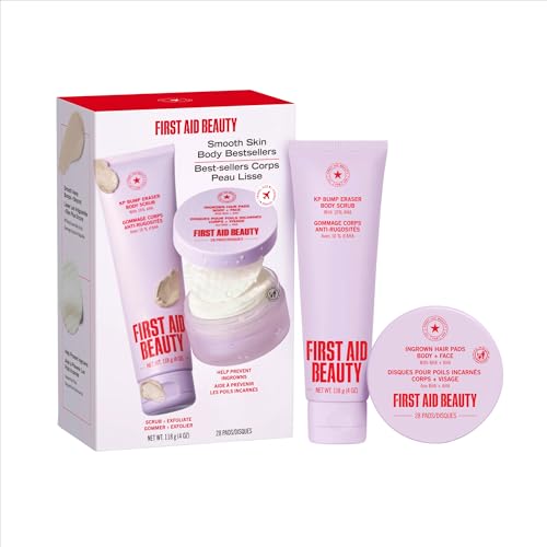 First Aid Beauty Smooth Skin Body Bestsellers Set, KP Bump Eraser Scrub + Ingrown Hair Pads, Exfoliate Keratosis Pilaris & Help Prevent Razor Bumps, Fragrance Free, Sensitive Skin Safe, 2-Piece Kit
