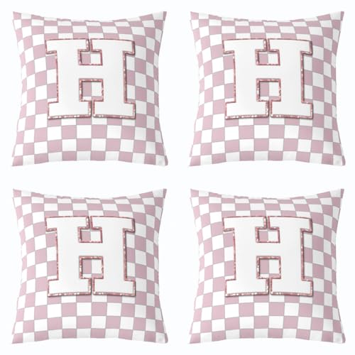 Image of Erosebridal Pink Initial H Throw Pillow Covers 24x24 Set of 2 Kawaii Plaid Checkered Pillow Covers Cute Personalized Monogram Cushion Cover Fashion Grids Gingham Pillow Cases for Couch Sofa