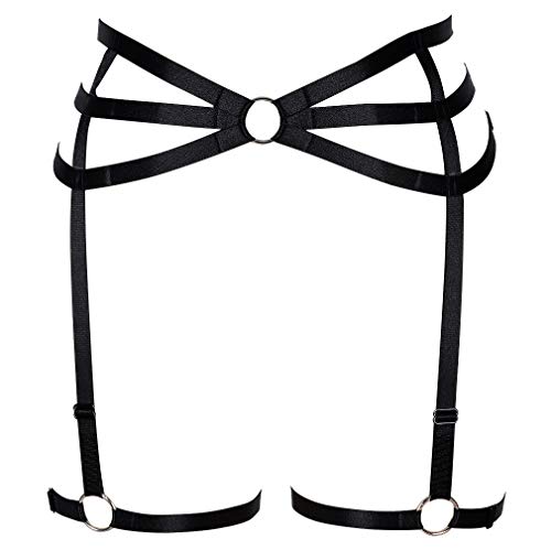 BODY CAGE Femmes Harnais Jarretière Punk Goth Ceinture Jambe De Harnais De sous-vêtements De Danse Accessoires (Noir)