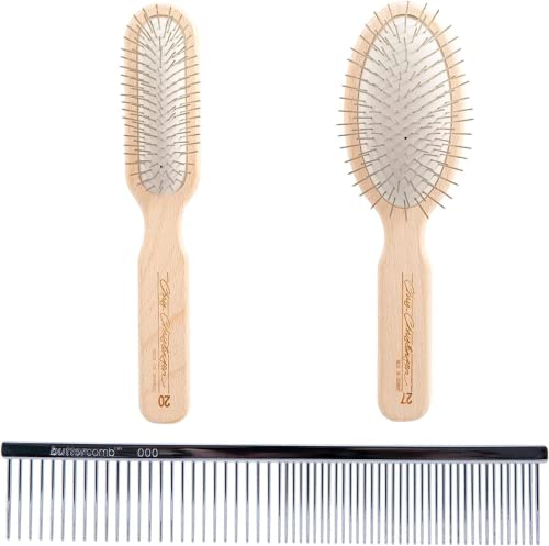 Chris Christensen Brush & Comb Bundle - Original Series 20 mm Oblong and Oval Pin Brush + 000 7.5 in Greyhound Style Fine/Coarse Comb, Groom Like a Professional