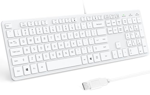 Image of Wired USB Keyboard, Comfortable Quiet Chocolate Keys, Durable Ultra-Slim Computer Keyboard Wired(QWERTY) for PC, Windows 11 /10 /8 /7 /XP /Vista KB1430 (White, Wired Keyboard for Windows)