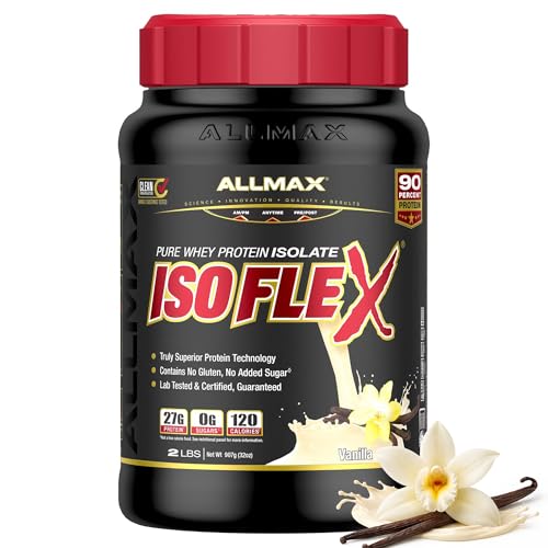 ALLMAX ISOFLEX Pure Whey Isolate Protein Powder - Gluten Free Low Lactose Sugar-Free - High-Protein Clean Keto-Friendly for Pre Post Workout Supplement for Women and Men | Vanilla 2lb