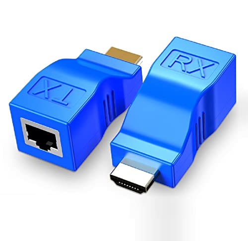 Image of HDMI Extender Adapter Over Cat5e /6 /7 /8 (1pair), HDMI Repeater to RJ45 Ethernet Network Converter, 4k HD 1080p UP to 30m /98ft, for HDTV, Set-top Boxes, DVD, PS4, STB, Blue