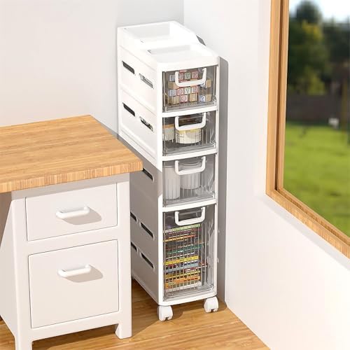 Stackable Rolling Storage Drawers, Clear Freestanding Cabinet for Home Organization, Ideal for Bathroom, Kitchen, Bedroom, Living Room - Space-Saving Solution
