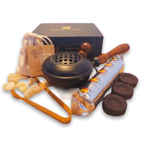 Complete Incense Burner Kit with High Grade Royal Hojari Frankincense, Burner with Handle, Tongs, Charcoal.