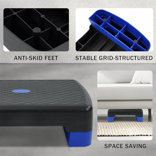 Image of Fitvids Aerobic Step Platform Trainer with Adjustable 2-Level Risers, 400 Pound Weight Capacity - Non-Slip Exercise Stepper for Cardio, Strength, and Fitness Workouts, 18-Inch, Multiple Colors