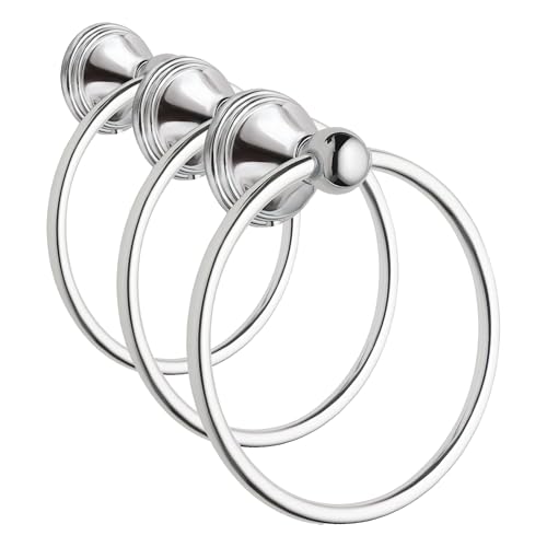 Image of Moen Preston Collection Polished Chrome Bathroom Hand-Towel Ring, Wall Mounted Towel Holder, DN8486CH (Pack of 3)