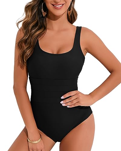 One Piece Swimsuit for Women Tummy Control Bathing Suits Scoop Neck Square Back Swimwear