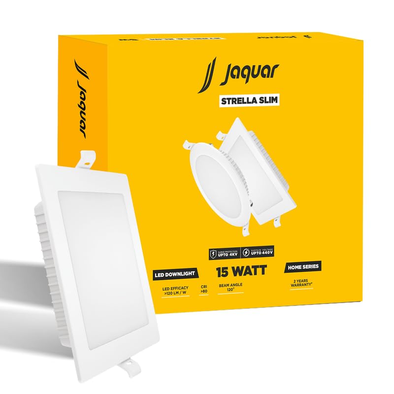 Image of Jaquar Strella Slim 15W Square Recess Down Light - Natural White, Energy Efficient LED Ceiling Light for Home and Office (Pack of 1)