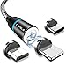Price comparison product image CAFELE Magnetic Charging Cable (1.2M/1Pack), 3 in 1 Multi Magnetic Charger Cable, 4ft Nylon Braided Magnetic Phone Charger with Type C, Micro USB, Phone Port Compatible with Phone 14 13 12 Samsung