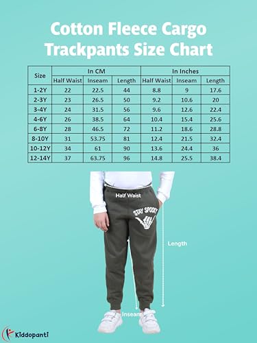 Image of KiddoPanti Boys Solid Fleece Cargo Track Pants | Cotton Poly Fleece Fabric | Ankle Length Jogger | 2 Cargo Pocket,1 Side Pocket | Elastic Waist & Drawcord | Jogger Track Pants