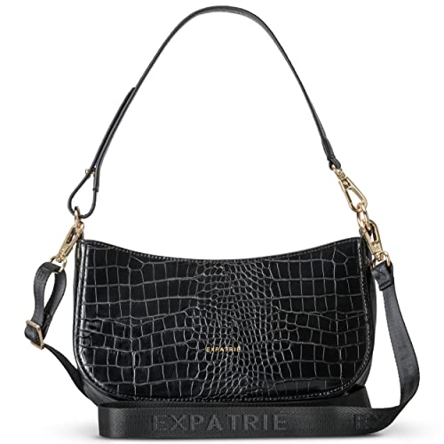 Expatrié Umhängetasche Damen Klein Schwarz - Féline - Kleine Tasche - Elegante Schultertasche aus veganem Kunstleder für Freizeit, Party, Ausgehen - Stylische Handtasche