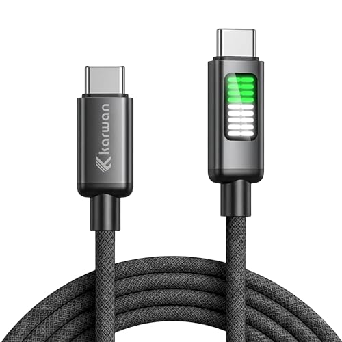 Image of KARWAN 100W Type C to Type C Cable with LED Indicator [2Yrs Warranty] USB-C PD Fast Charging Cable with E-Marker Chip, Compatible with Laptops,Macbook,Tablet,iPhone,Smartphones & Other Type C Devices