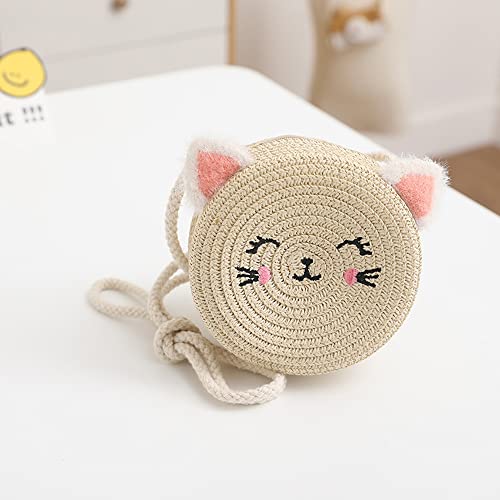 Girl Summer Wide Brim Floppy Beach Sun Hat Cute Straw Hat Woven Pocket with Cat Ears Suit for Outdoor Activities3