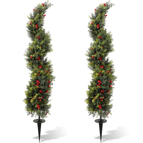 Yunlly 4 ft Christmas Spiral Topiary Trees Set of 2,