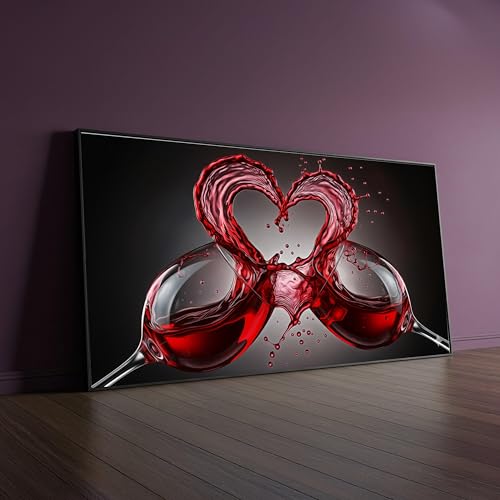 Tableau sur toile verre à vin romantique déco couple 43x86cm