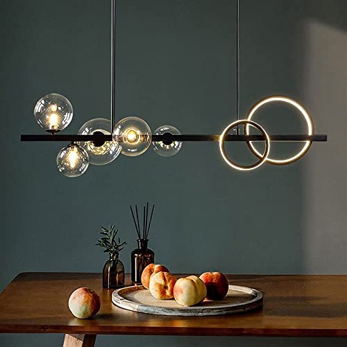 Lustre suspension boule de verre G4 LED 5 flammes réglable pour cuisine