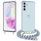 e-lush cover per samsung galaxy a35 con cordino, ultra sottile cuore amore elettrolitico cover per samsung a35 5g, morbido tpu silicone custodia con regolabile collana antiurto case, blu