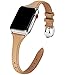 WFEAGL Leather Bands Compatible with Apple Watch 38mm 40mm 42mm 44mm, Top Grain Leather Band Slim & Thin Replacement Wristband for iWatch Series 5 & Series 4/3/2/1(Camel Band+Silver Adapter,38mm 40mm)