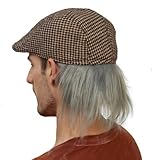 Witty Emporium Old Man Wig with Attached Hat Driving Cap with Gray Hair Checkered Costume Accessory Set Adult Teen 100 Hundred Days Boys Men Funny Flat