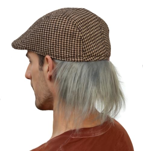 Witty Emporium Old Man Wig with Attached Hat Driving Cap with Gray Hair Checkered Costume Accessory Set Adult Teen 100 Hundred Days Boys Men Funny Flat