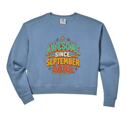 Women's Born September 2008 Vintage 18th Birthday Eighteen Years Comfort Colors Crop Sweatshirt