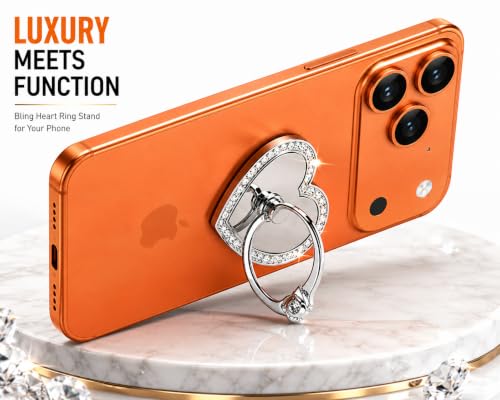 Image of Mizi 2Pack Bling Heart Phone Ring Holder Stand, 360 Rotating & 180 Foldable Finger Grip Kickstand - Strong 3M Adhesive, Zinc Alloy Phone Ring-Smartphones & Tablets, Sparkly Diamond Design - Silver