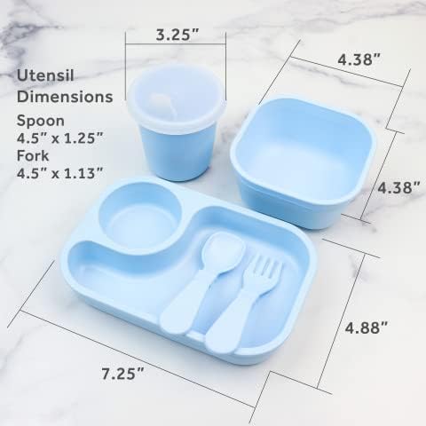 Miniatura 4 de Re-Play Juego de 5 piezas de suministros de alimentación para bebés y niños pequeños, incluye bandeja de alimentos, taza, cuenco, utensilios,