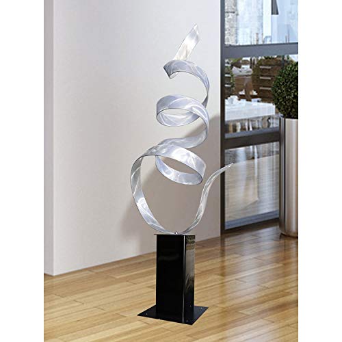 Statements2000 Modern Metal Sculpture Indoor Outdoor Decor By Jon Allen, Silver Twist With Black Base #TOP5