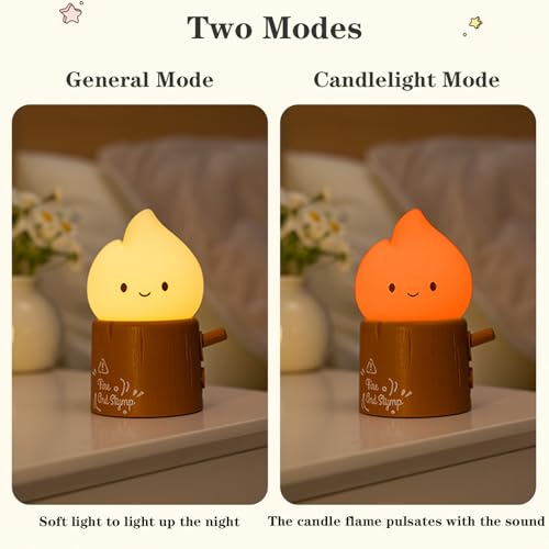 Image of Cute Flameless Candles Lamp, Torch Stump Night Light, LED Tea Lights Candles Rechargeable Dimmable Timmer Lamp,Suitable for Kids lamp Bedroom,Outdoor,Camp,Gift (Tree Stump Fire)